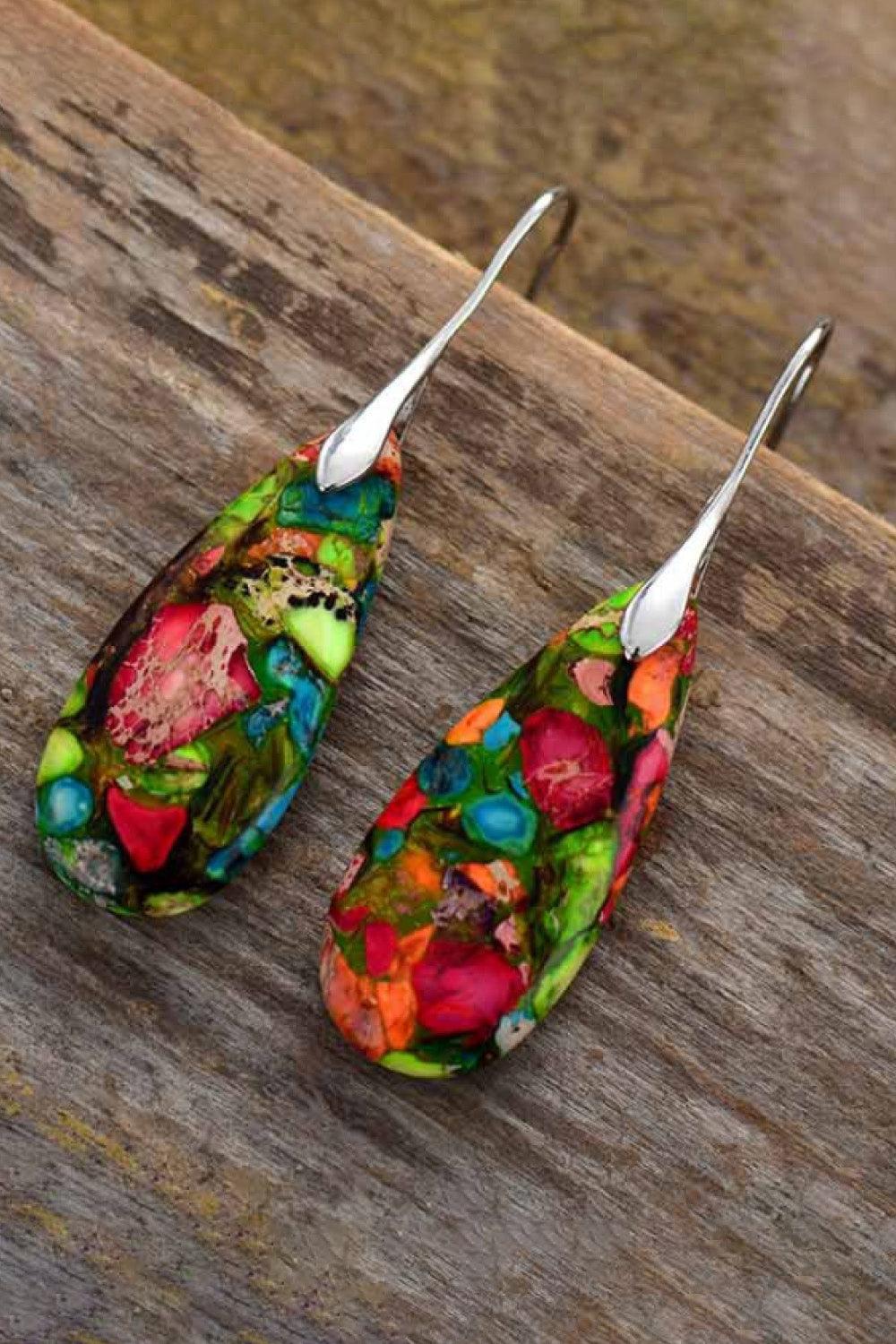 Handmade Teardrop Shape Natural Stone Dangle Earrings Carauana Store