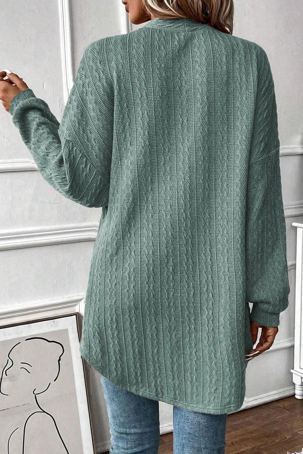 Textured Pocketed Open Front Long Sleeve Cover Up Carauana Store