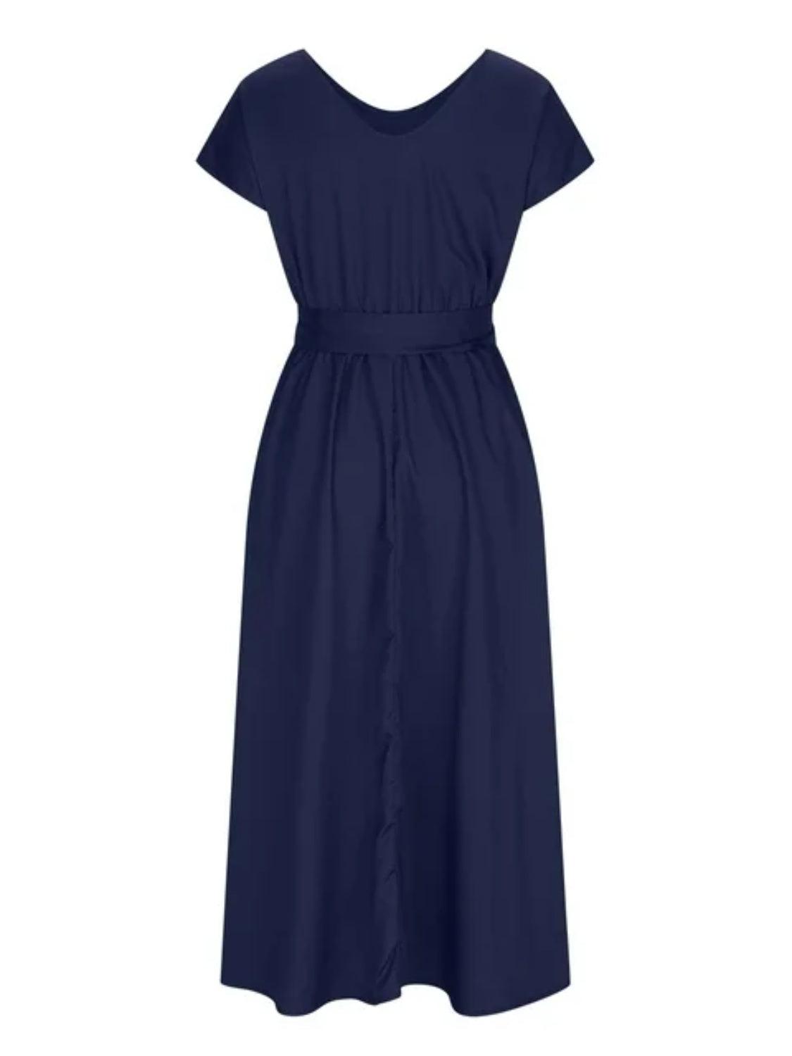 Ruched V-Neck Cap Sleeve Dress Carauana Store