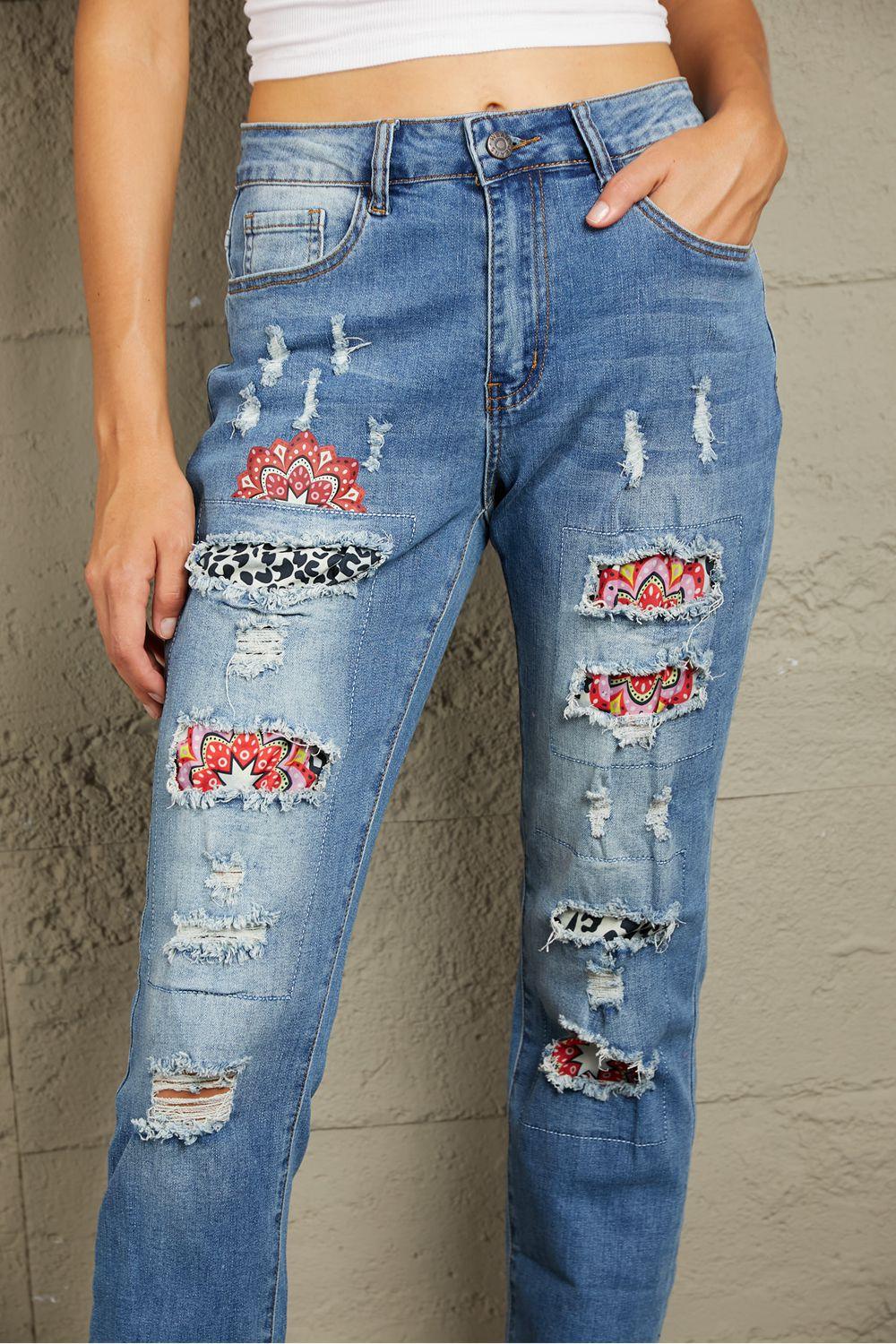 Baeful Leopard Patch Ankle-Length Jeans Carauana Store