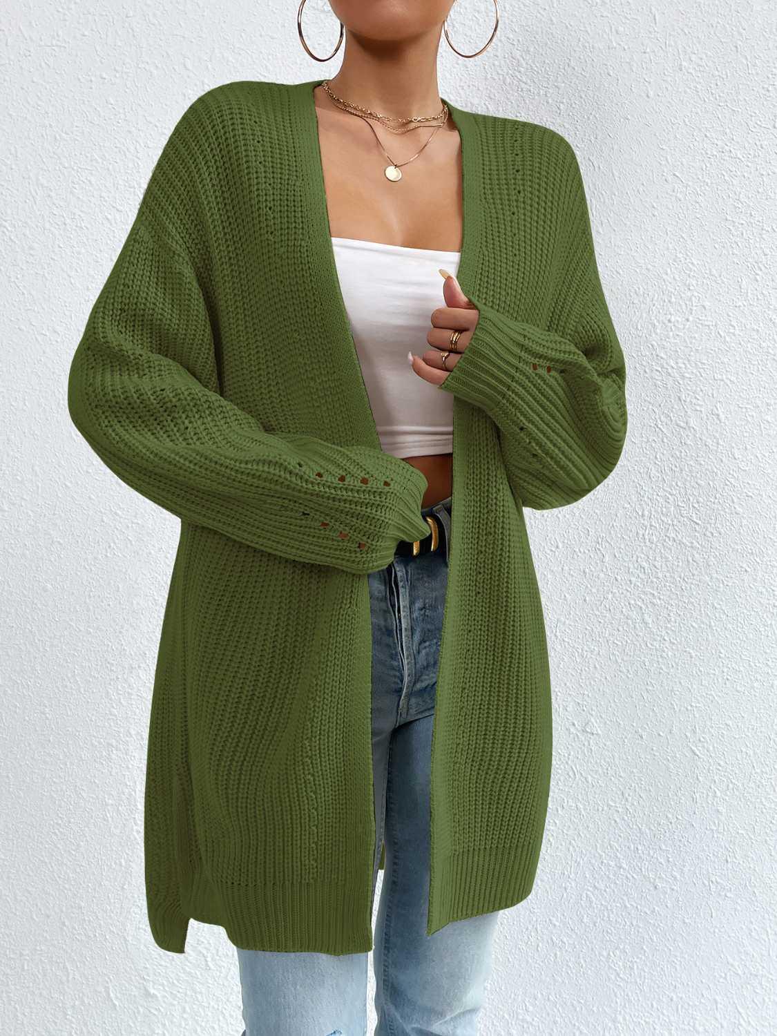 Open Front Dropped Shoulder Slit Cardigan Carauana Store