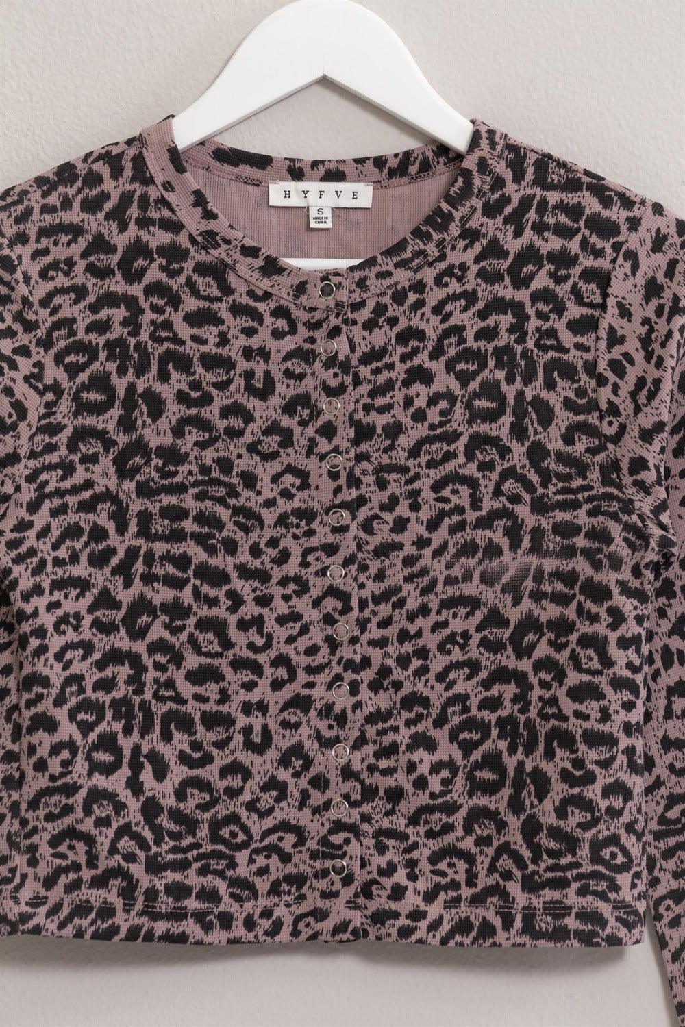 HYFVE Animal Print Snap Down Crop Cardigan Carauana Store