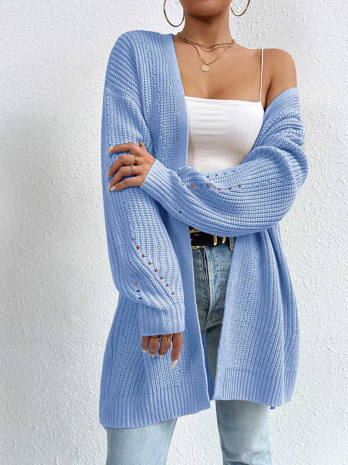 Open Front Dropped Shoulder Slit Cardigan Carauana Store