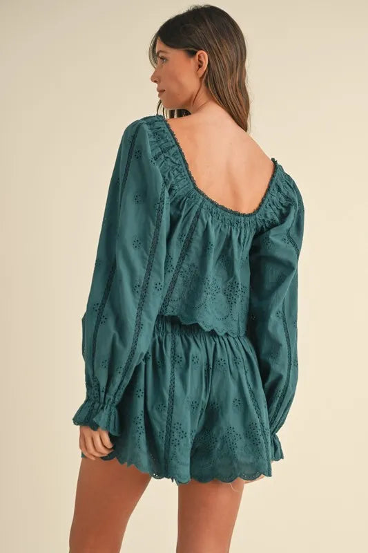 MABLE Embroidered Scalloped Lace Top and Short Set Carauana Store