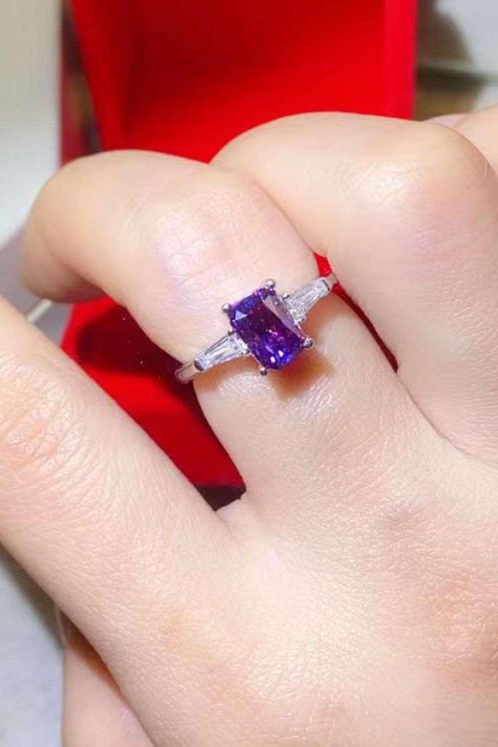 1 Carat Moissanite Platinum-Plated Rectangle Ring in Purple Carauana Store