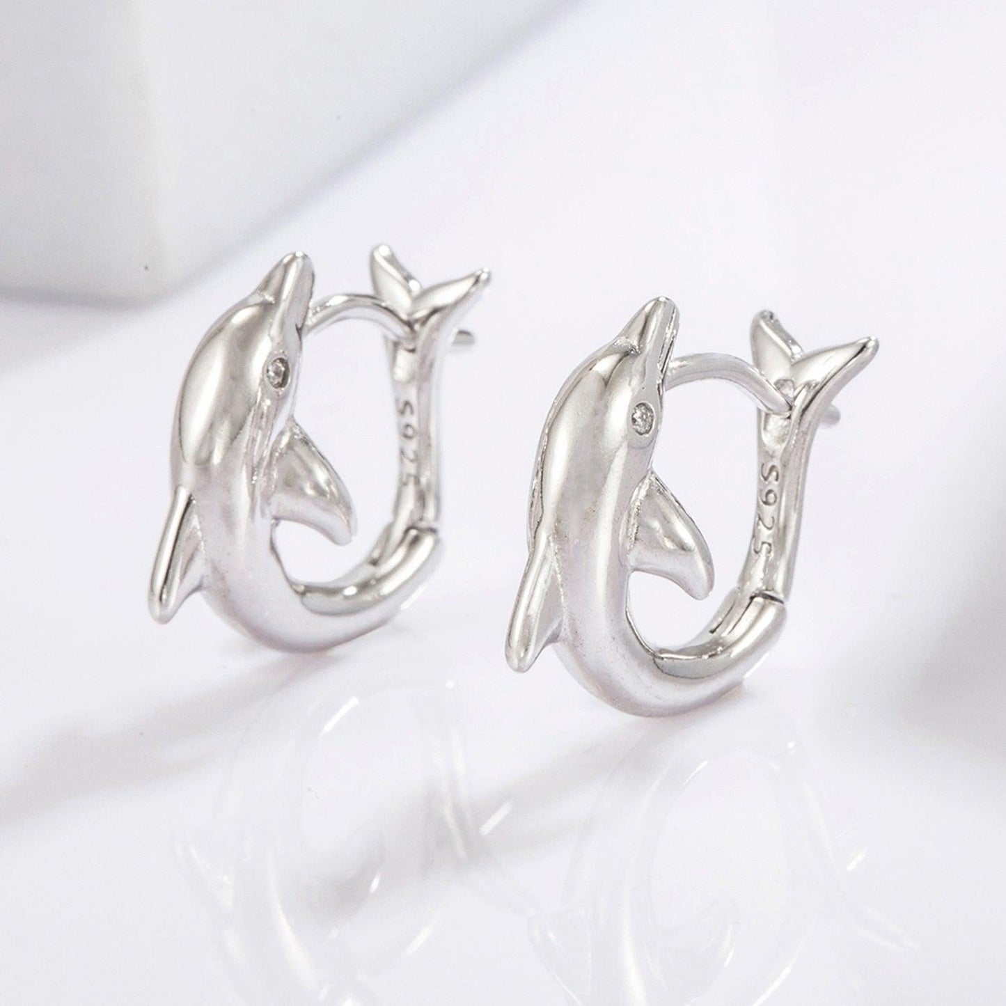 925 Sterling Silver Zircon Dolphin Earrings Carauana Store