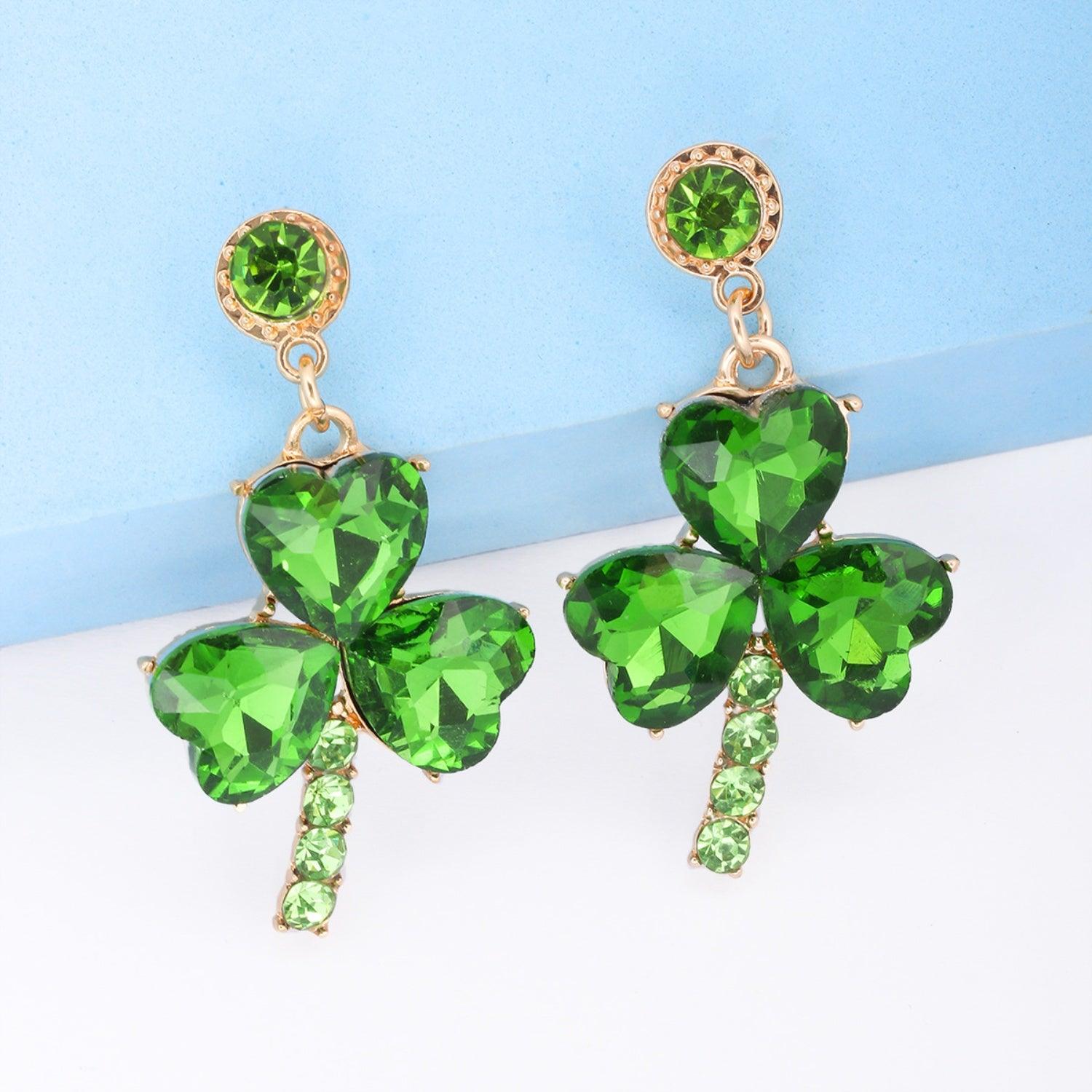 Rhinestone Alloy Lucky Clover Dangle Earrings Carauana Store