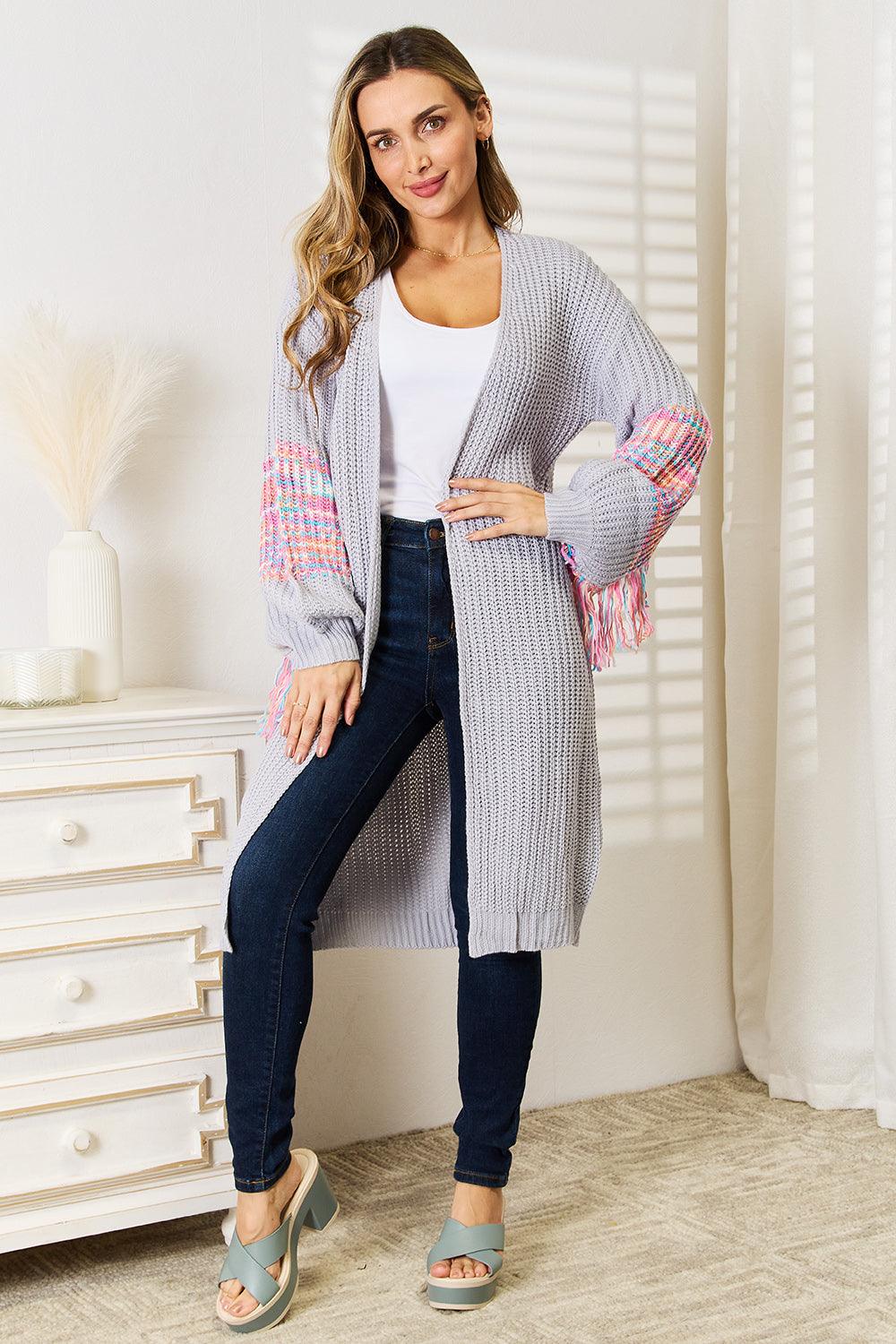Woven Right Fringe Sleeve Dropped Shoulder Cardigan Carauana Store