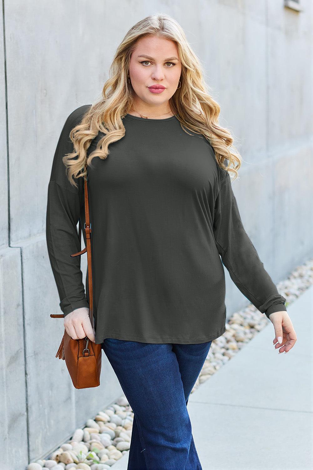Basic Bae Full Size Round Neck Dropped Shoulder T-Shirt Carauana Store