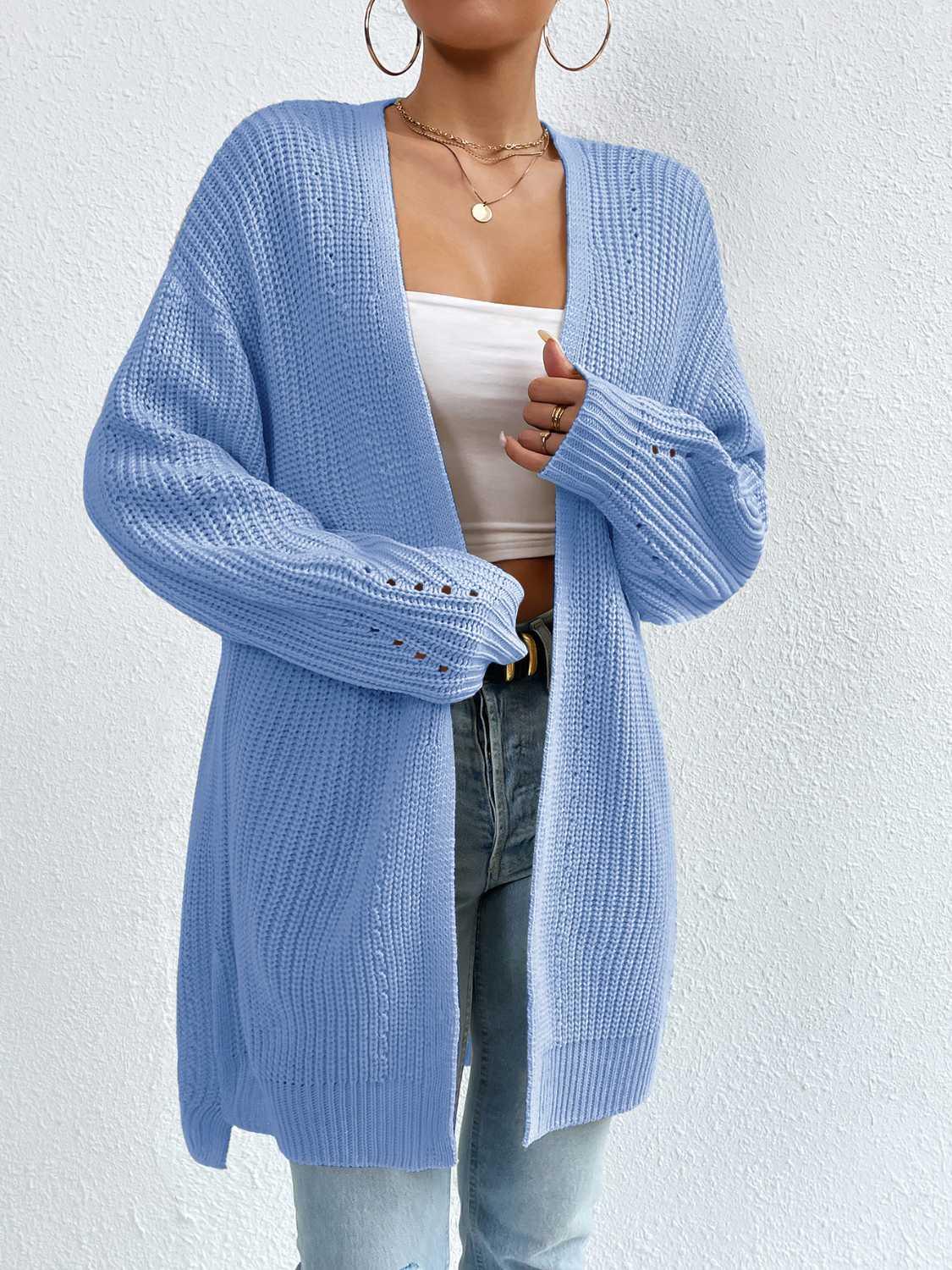 Open Front Dropped Shoulder Slit Cardigan Carauana Store