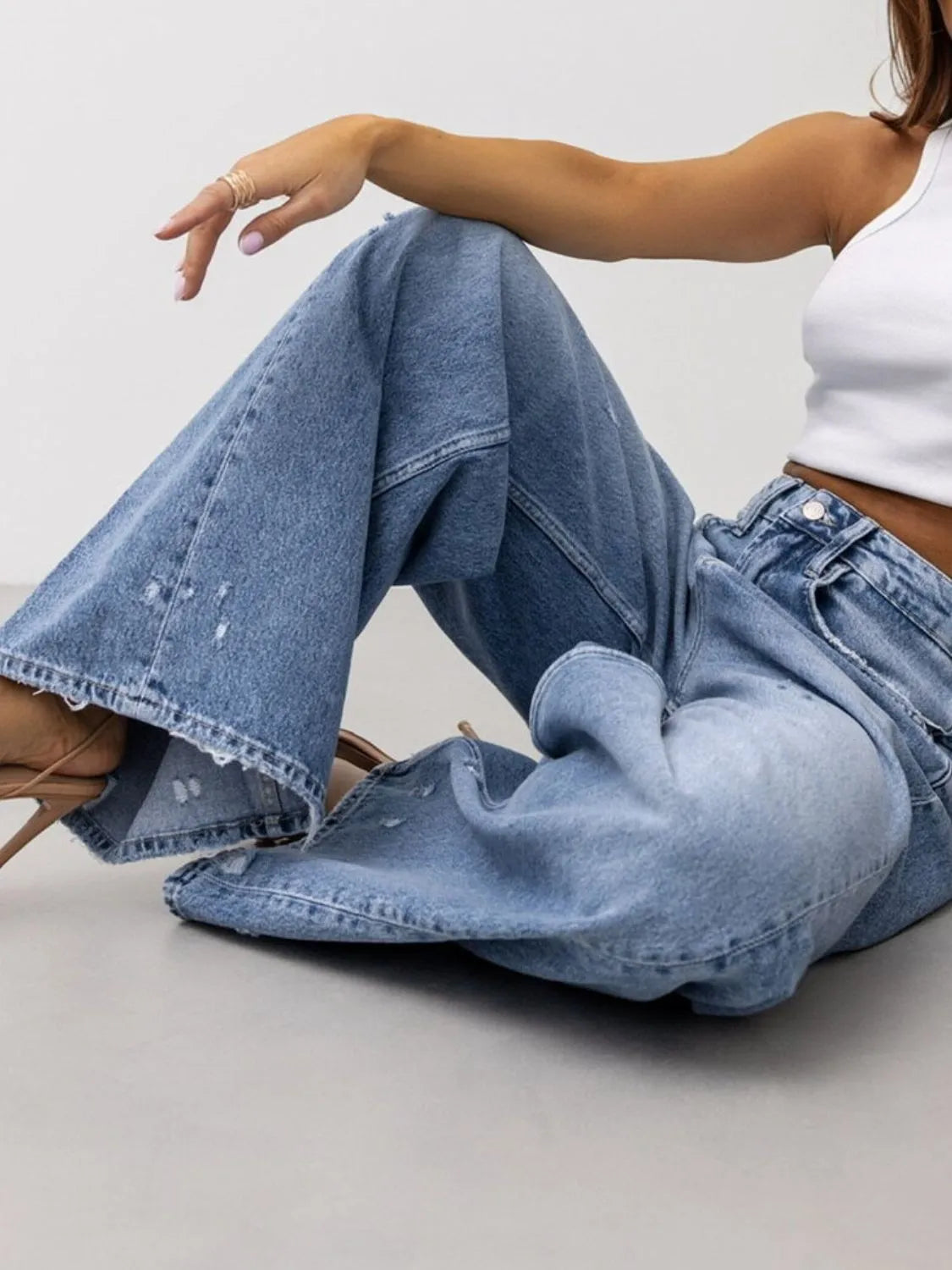 Distressed Wide Leg Jeans Carauana Store