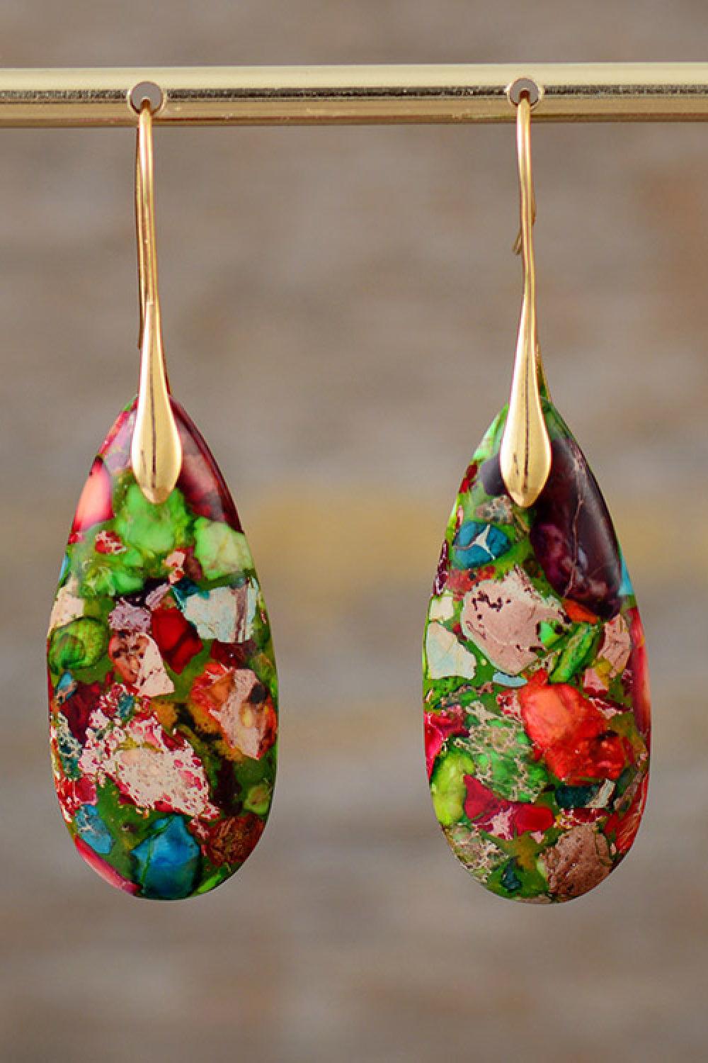Handmade Teardrop Shape Natural Stone Dangle Earrings Carauana Store
