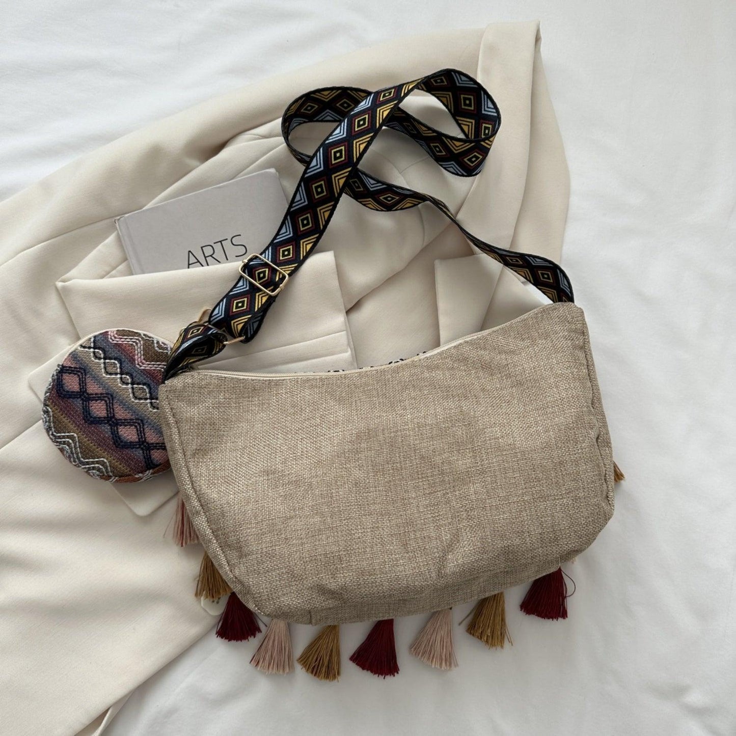 Printed Tassel Detail Crossbody Bag with Small Purse Carauana Store