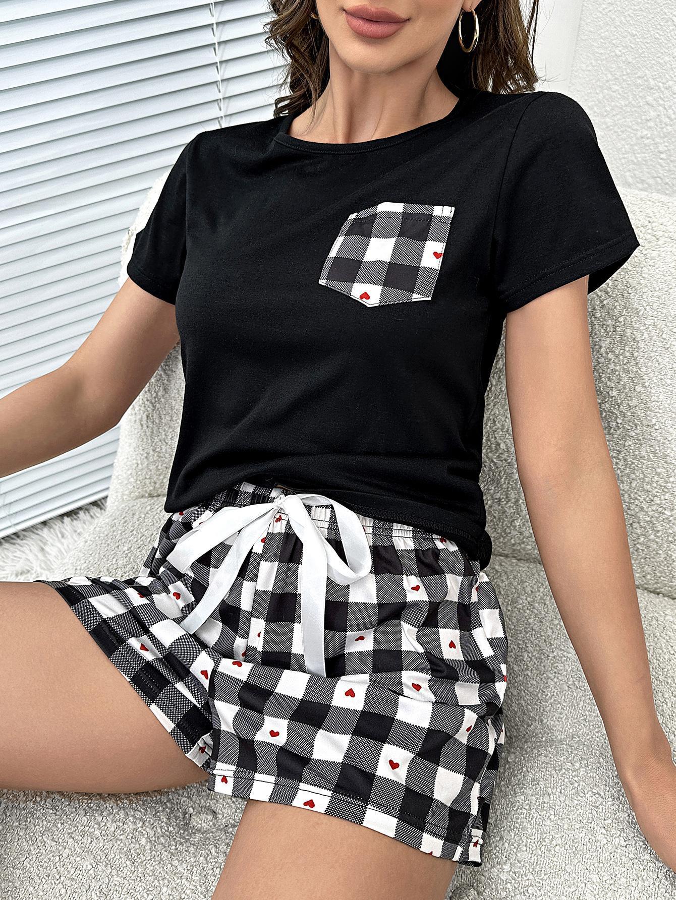 Plaid Heart Top and Shorts Lounge Set Carauana Store