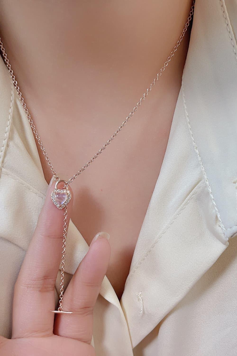Moonstone Heart Lock Pendant Necklace Carauana Store