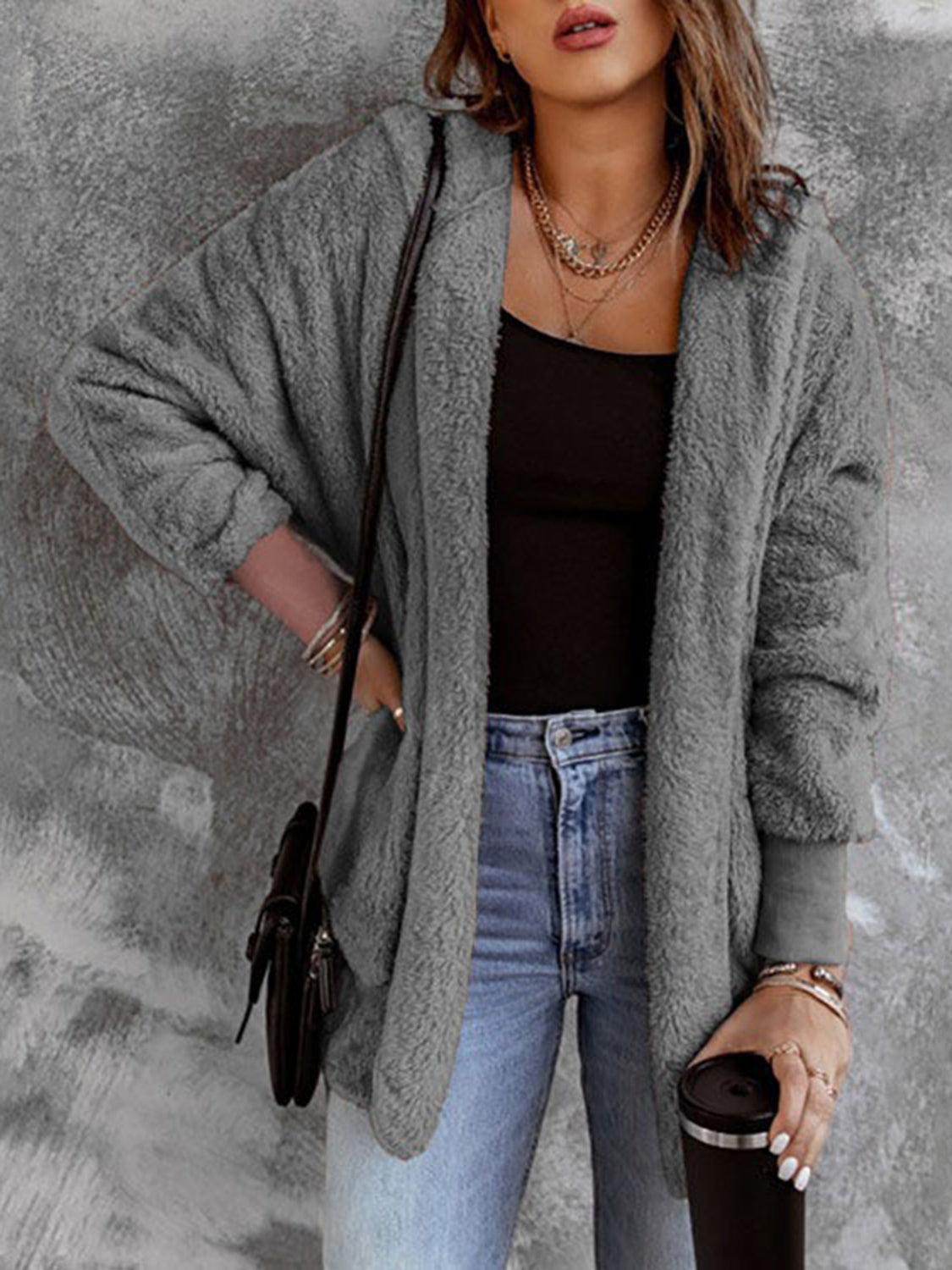 Open Front Hooded Faux Fur Outwear with Pockets Carauana Store