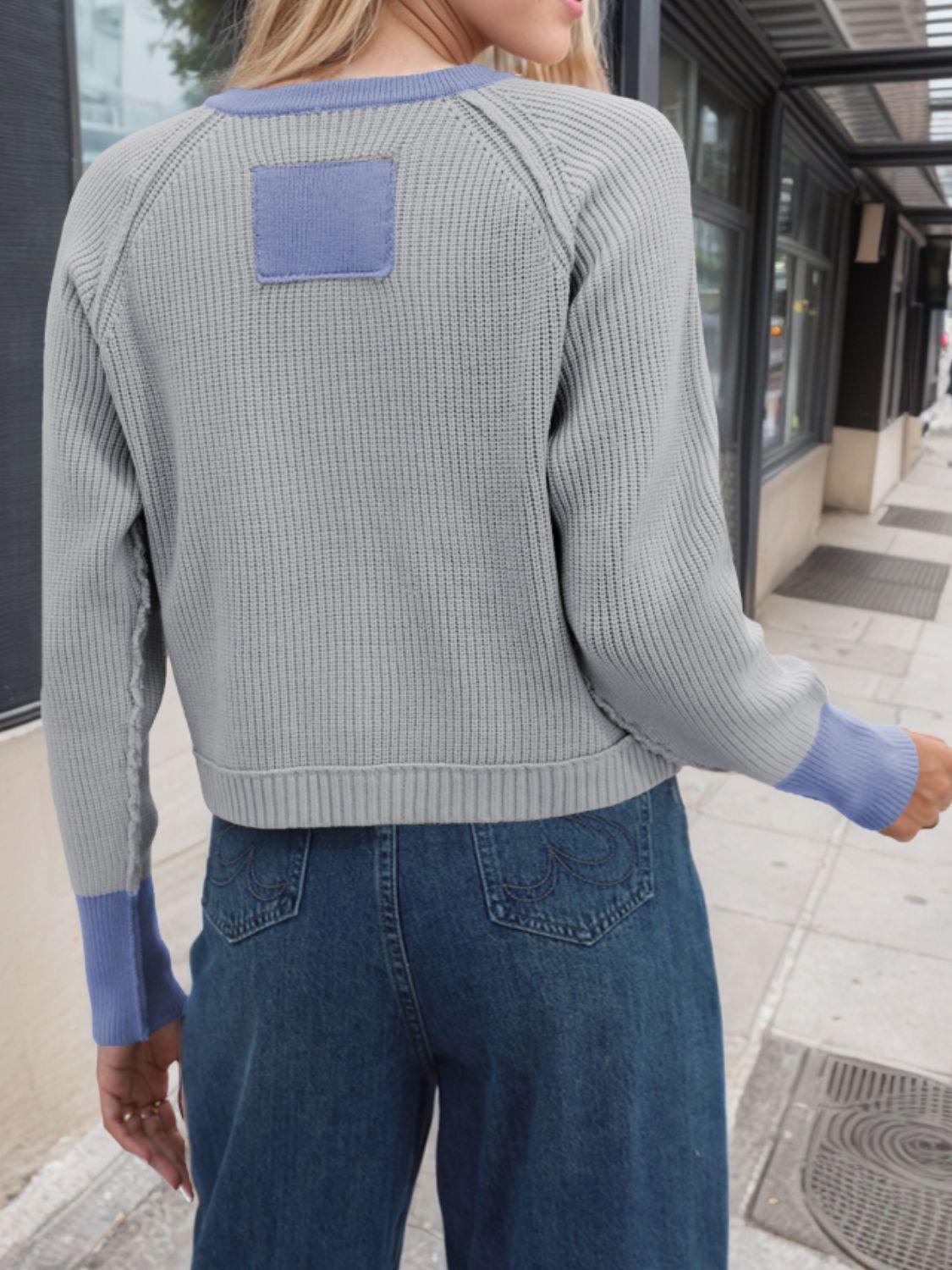 Contrast Button Up Long Sleeve Cardigan Carauana Store