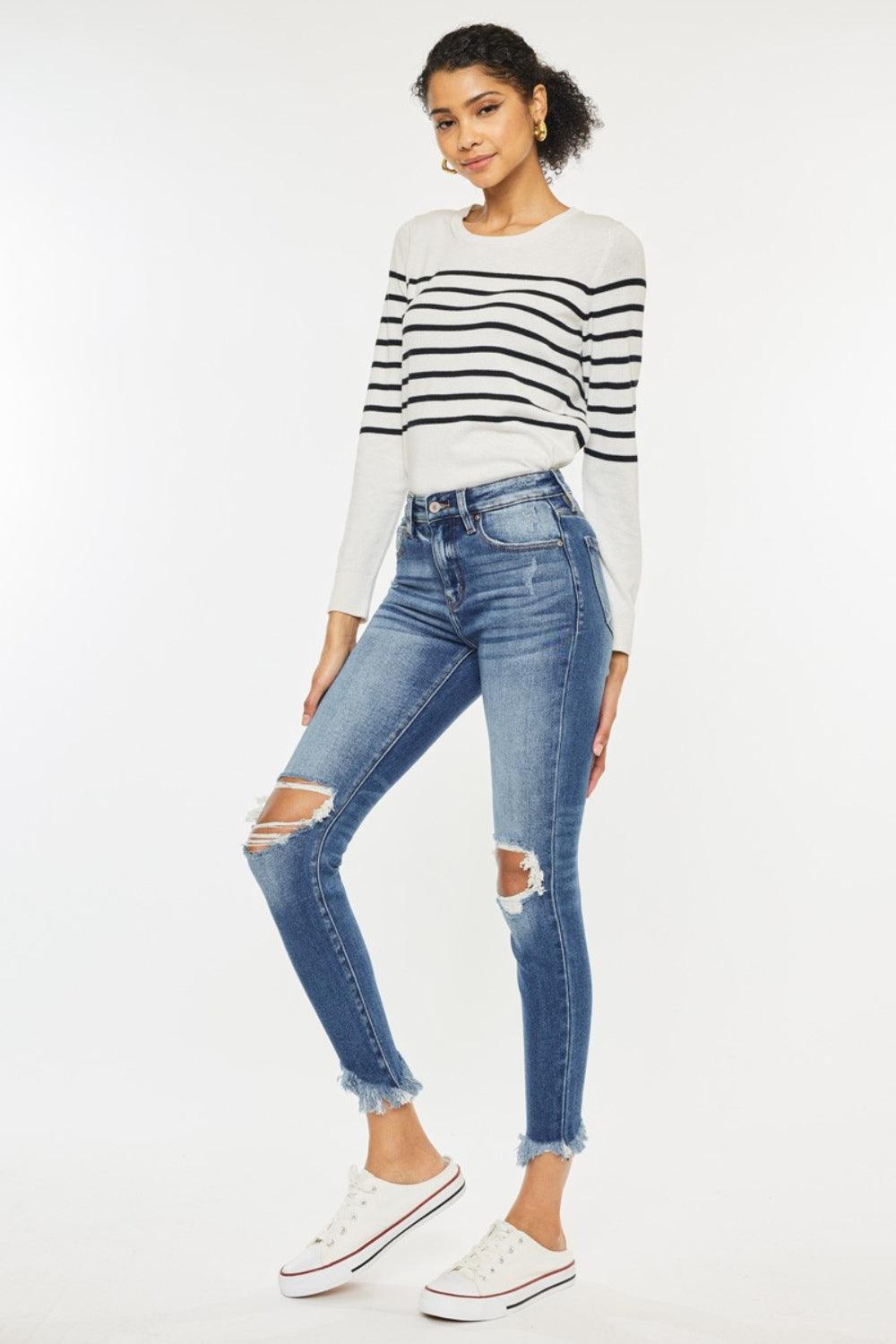 Kancan High Waist Distressed Raw Hem Ankle Skinny Jeans Carauana Store