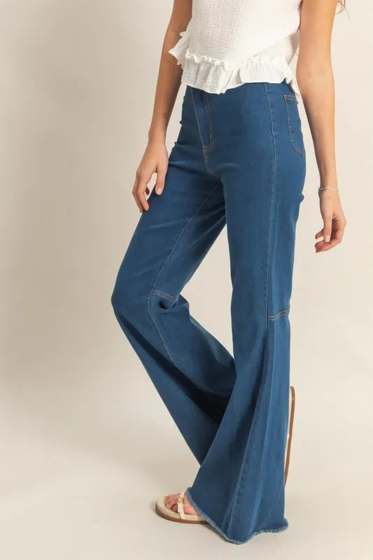 HYFVE Raw Hem High-Waist Washed Flared Jeans Carauana Store