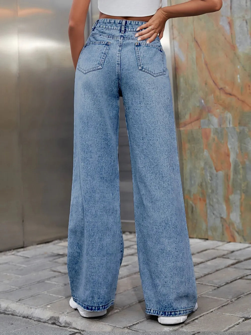 Distressed Wide Leg Jeans with Pockets Carauana Store