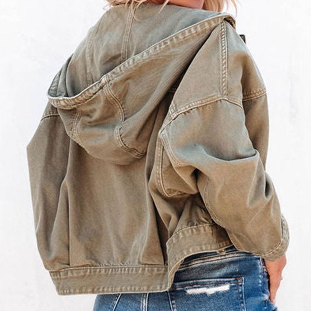 Hooded Dropped Shoulder Denim Jacket Carauana Store