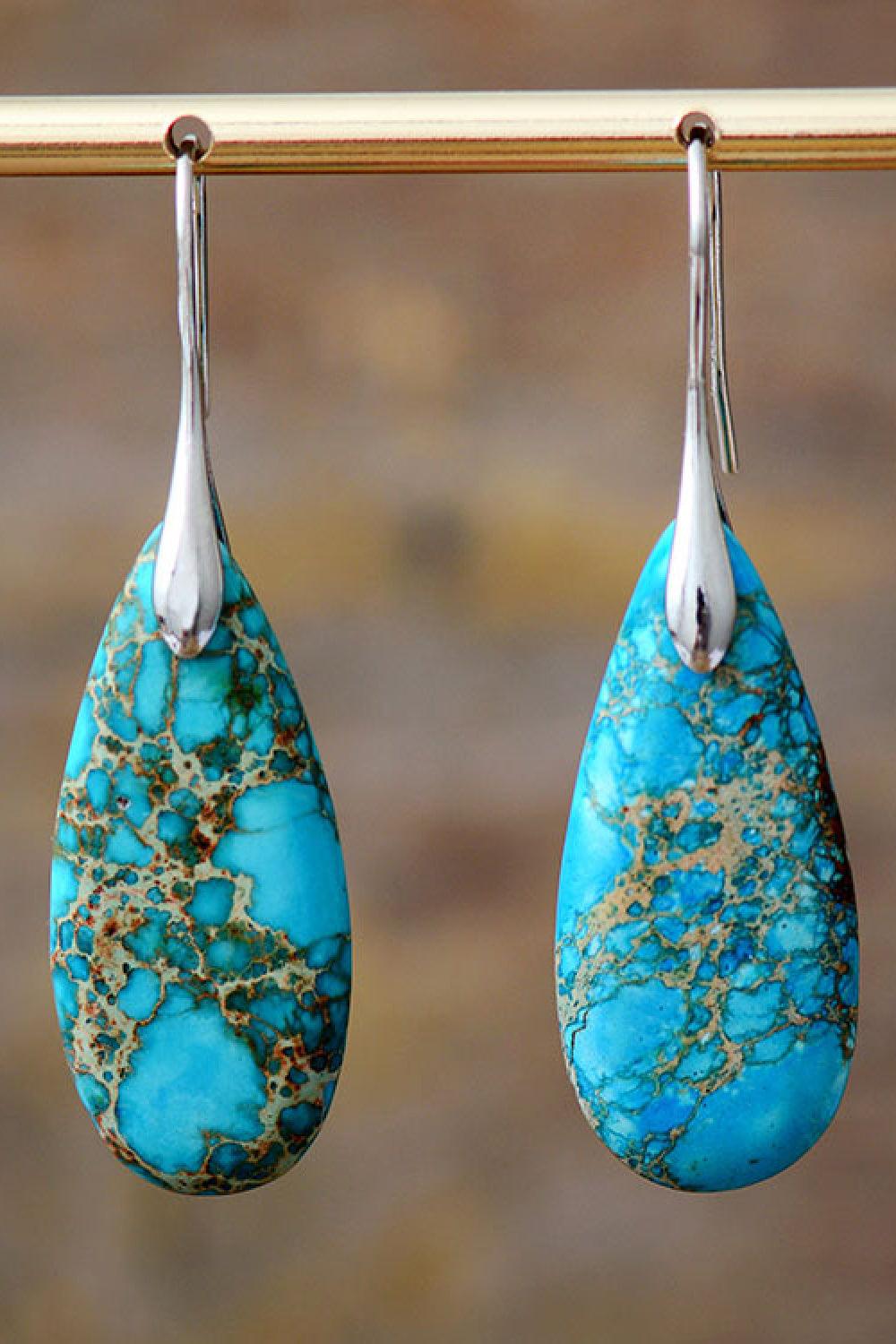 Handmade Teardrop Shape Natural Stone Dangle Earrings Carauana Store