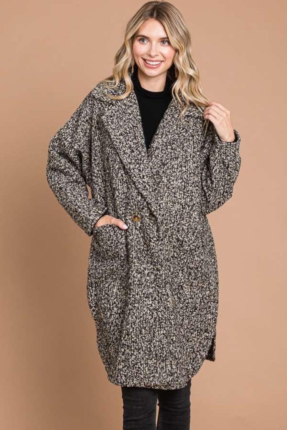 Culture Code Full Size Lapel Collar Double Breast Teddy Coat Carauana Store