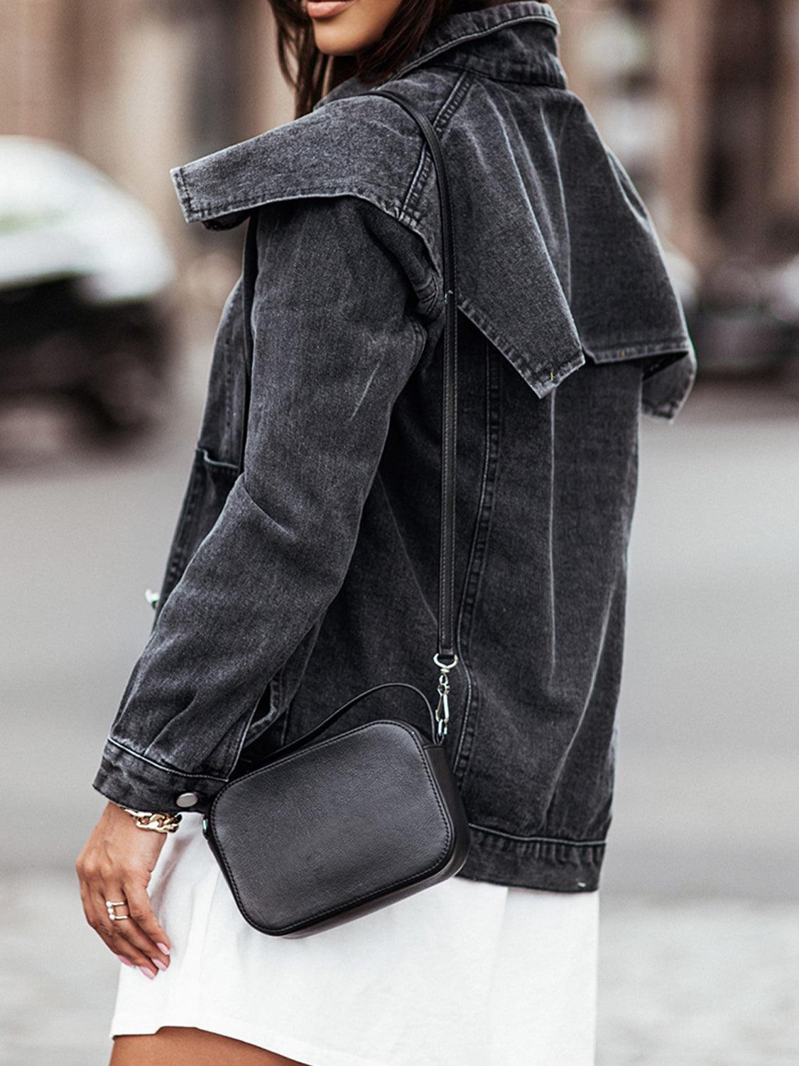 Collared Neck Button Down Denim Jacket Carauana Store