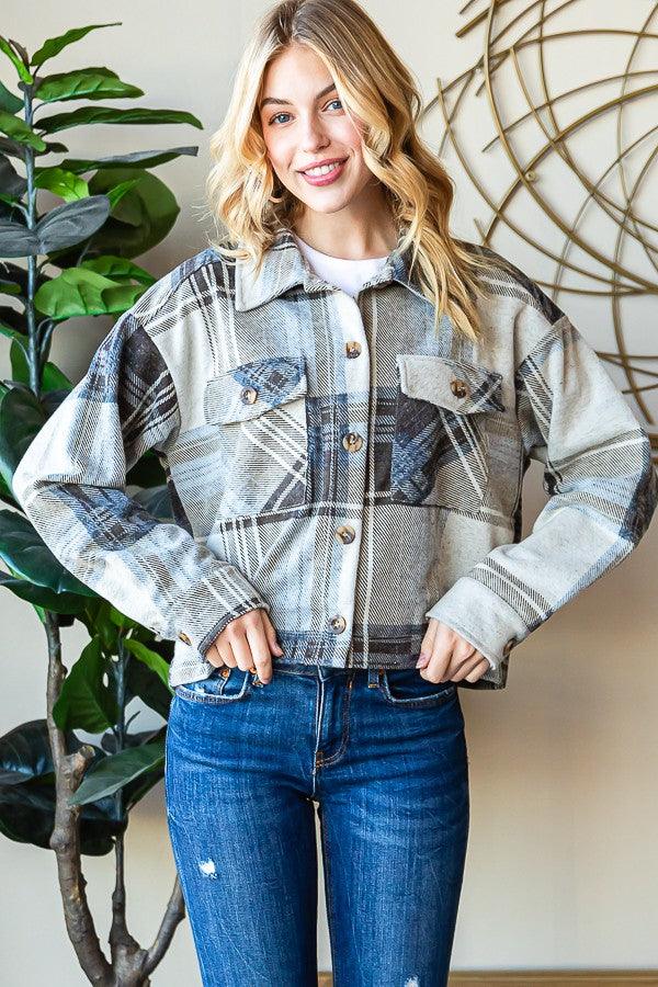 Reborn J Plaid Button Up Long Sleeve Shacket Carauana Store