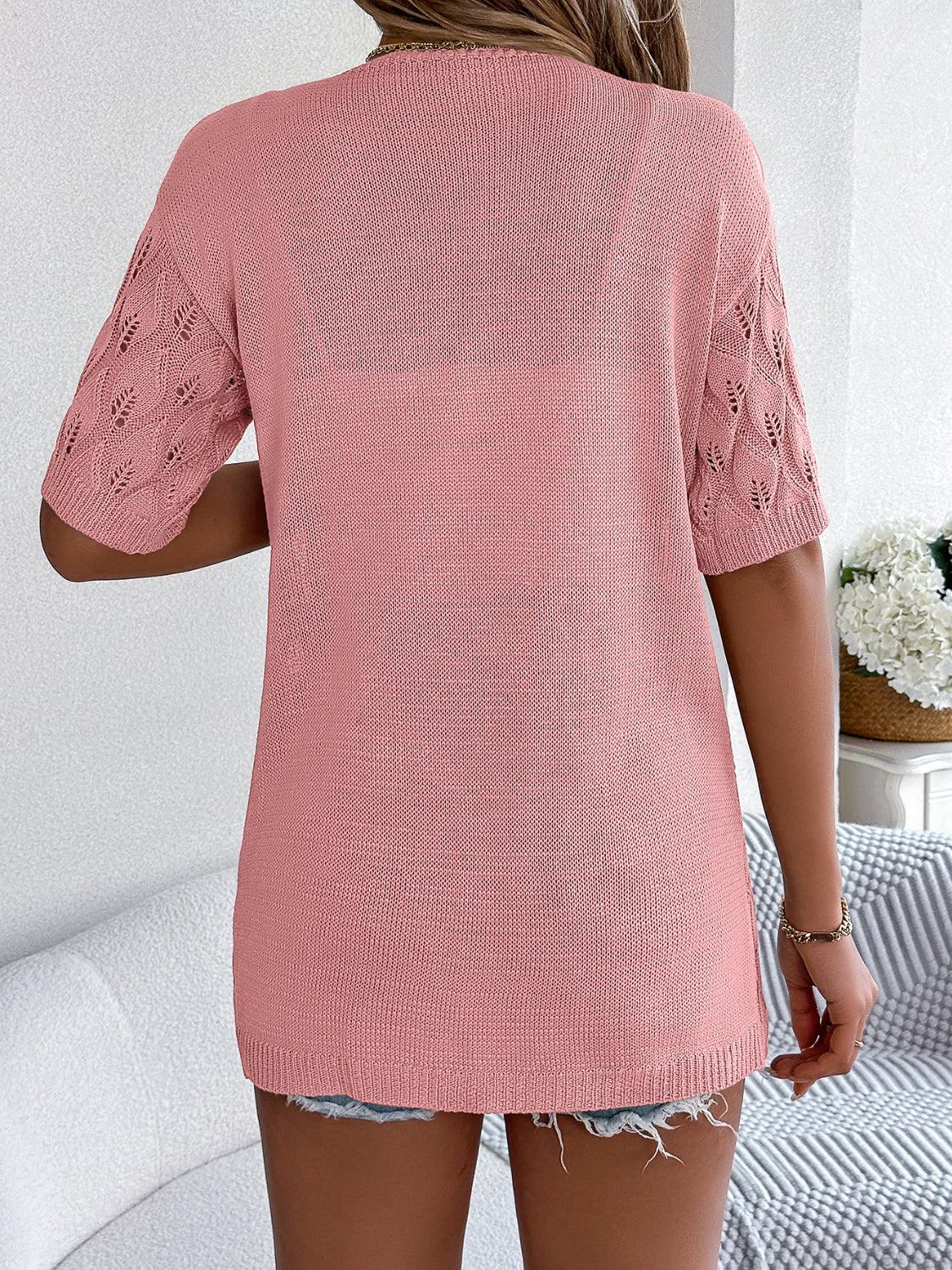 Openwork Open Front Short Sleeve Cardigan Carauana Store