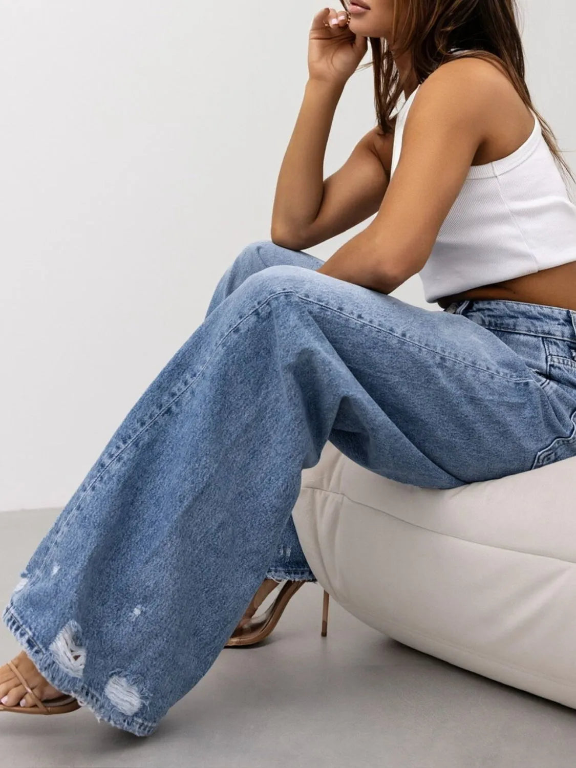 Distressed Wide Leg Jeans Carauana Store