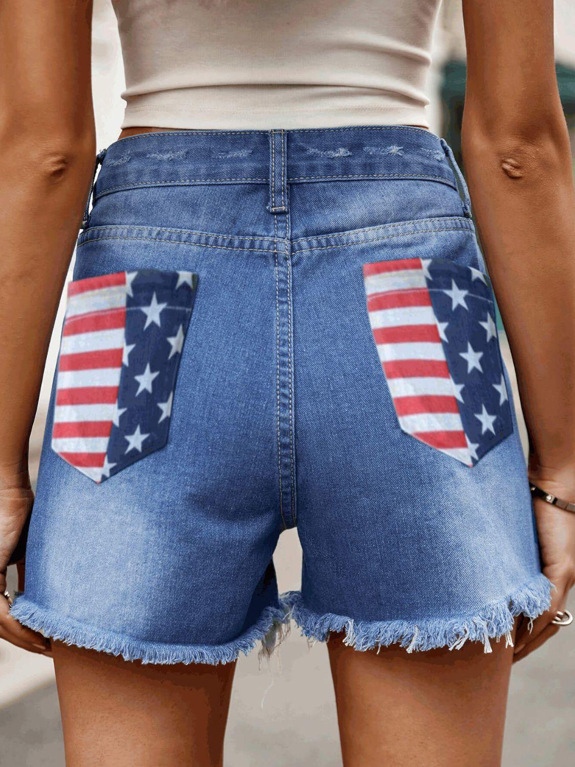 Raw Hem Denim Shorts with Pockets Carauana Store