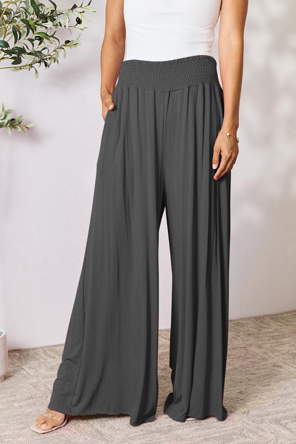 Double Take Full Size Smocked Wide Waistband Wide Leg Pants Carauana Store