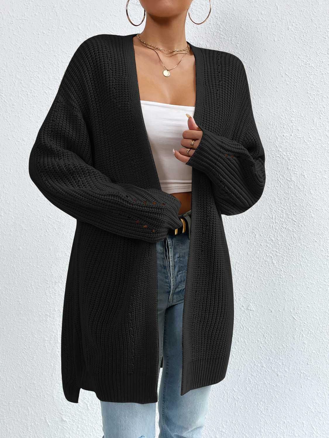 Open Front Dropped Shoulder Slit Cardigan Carauana Store