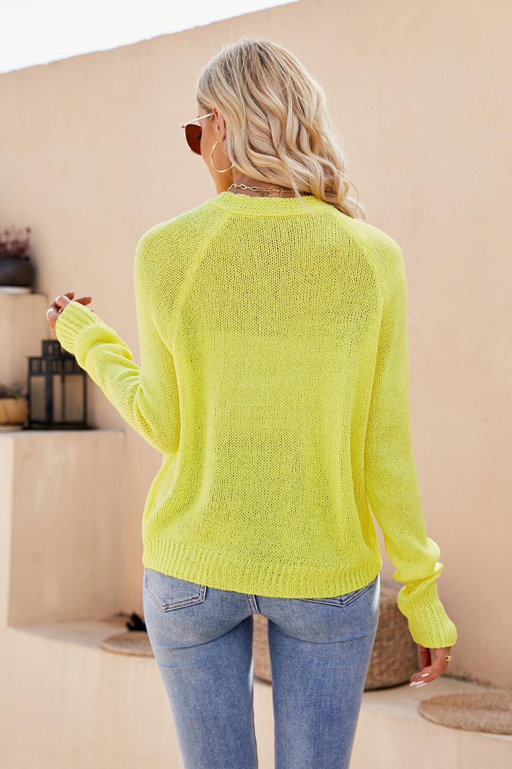 Button Up V-Neck Long Sleeve Cardigan Carauana Store