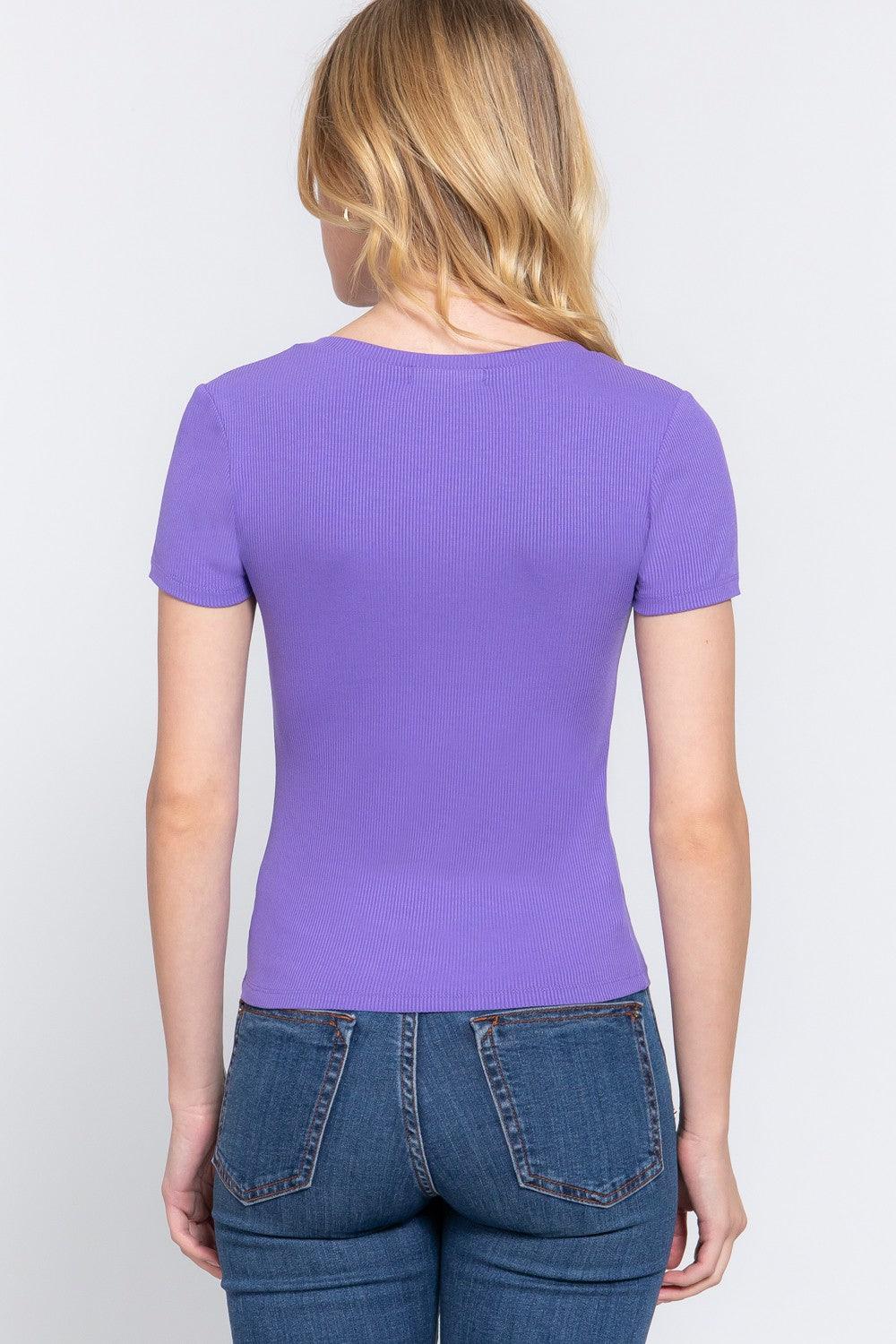 ACTIVE BASIC V-Neck Ribbed Short Sleeve Knit T-Shirt Carauana Store