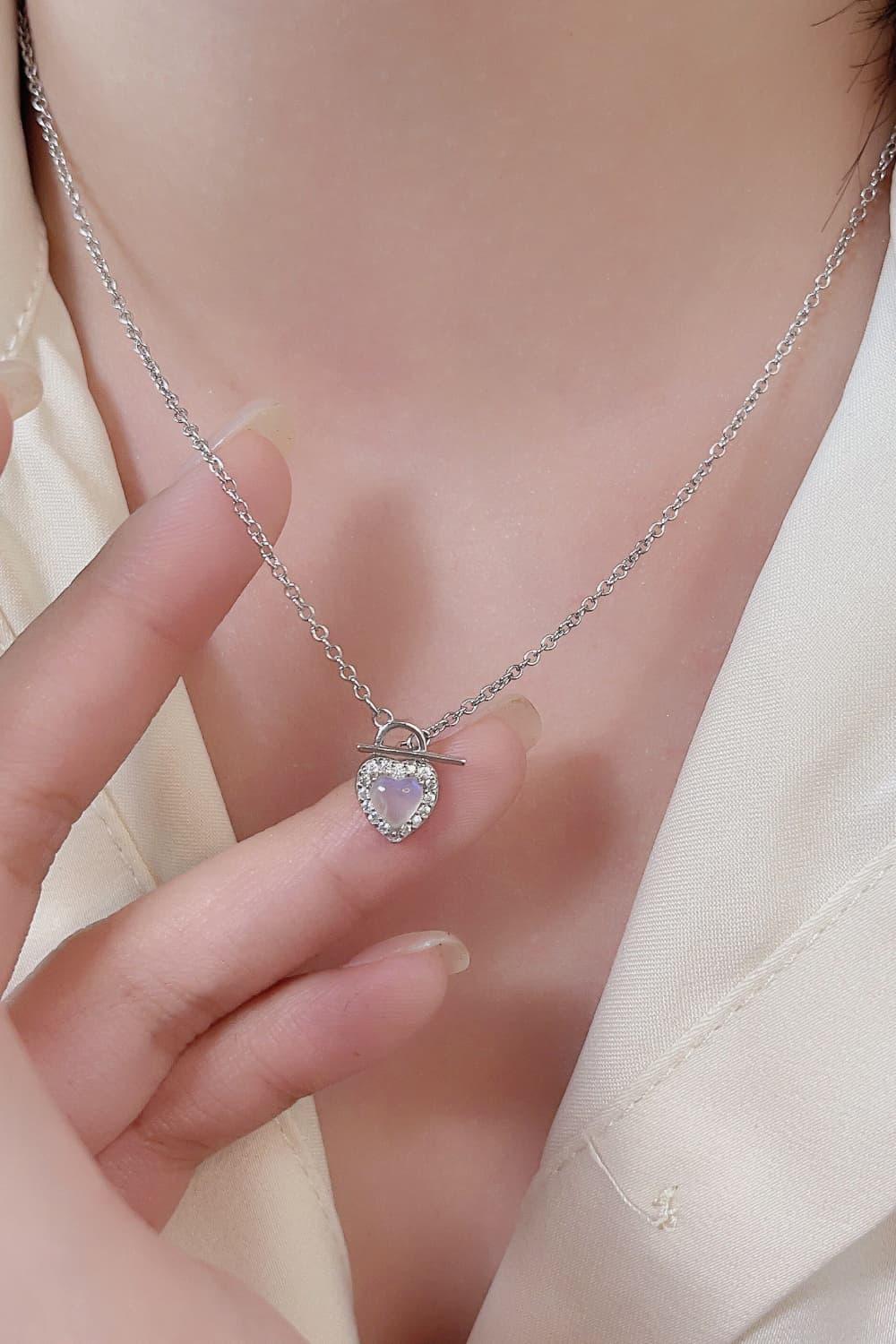 Moonstone Heart Lock Pendant Necklace Carauana Store