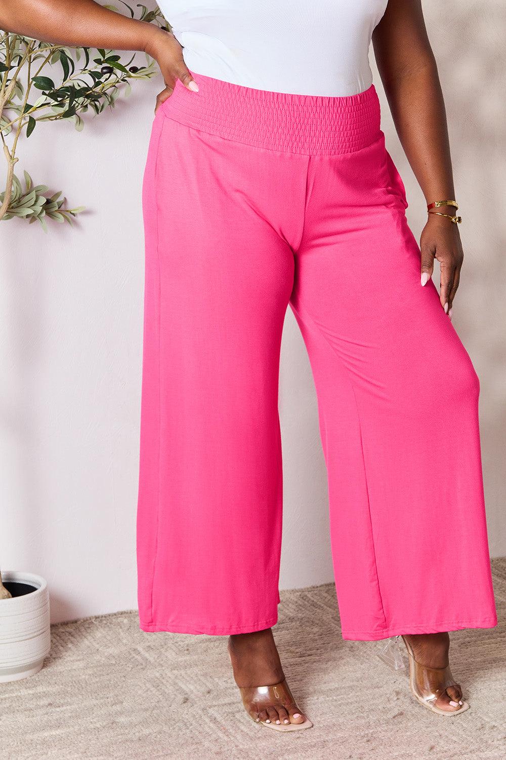 Double Take Full Size Smocked Wide Waistband Wide Leg Pants Carauana Store