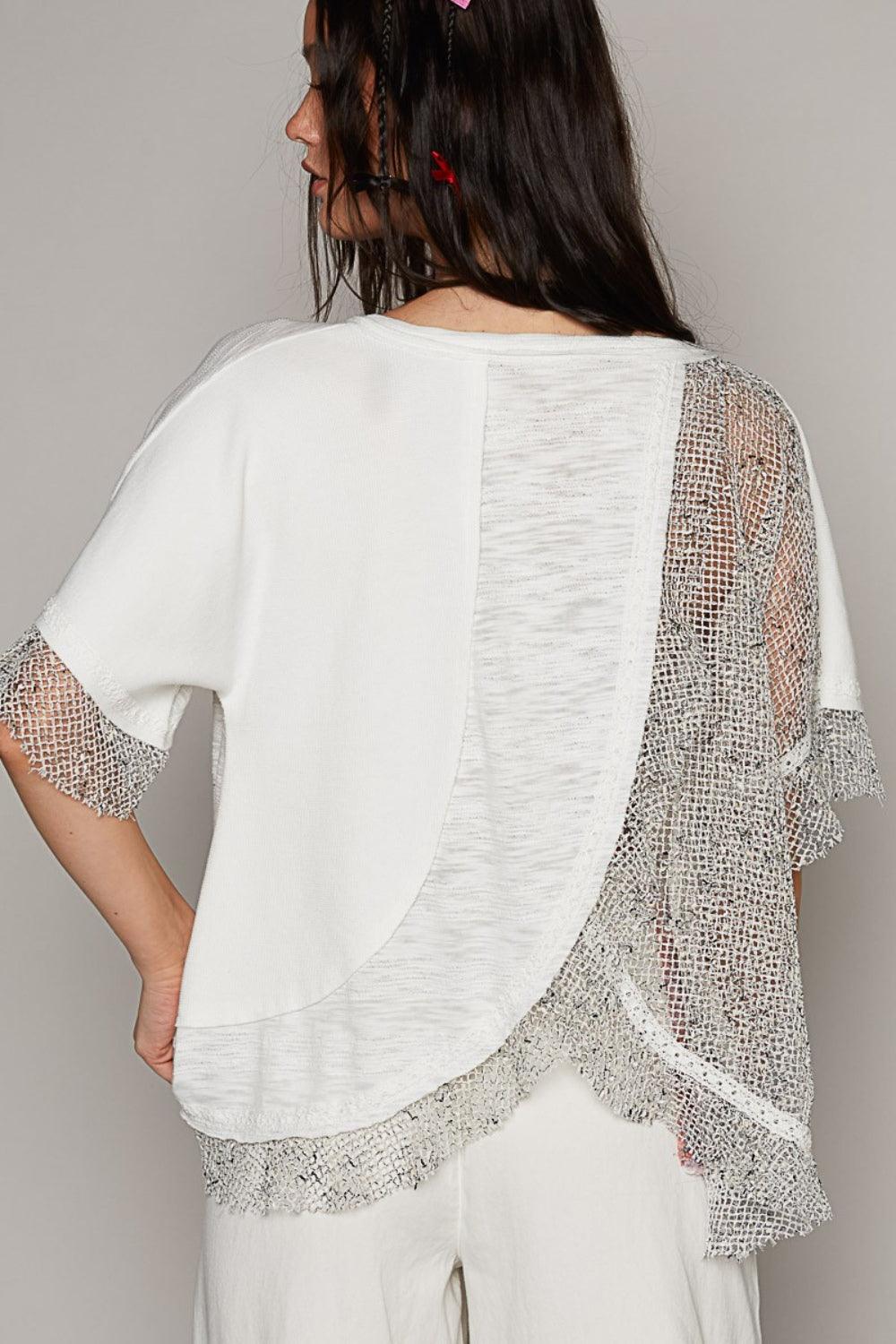 POL Openwork V-Neck Half Sleeve Top Carauana Store
