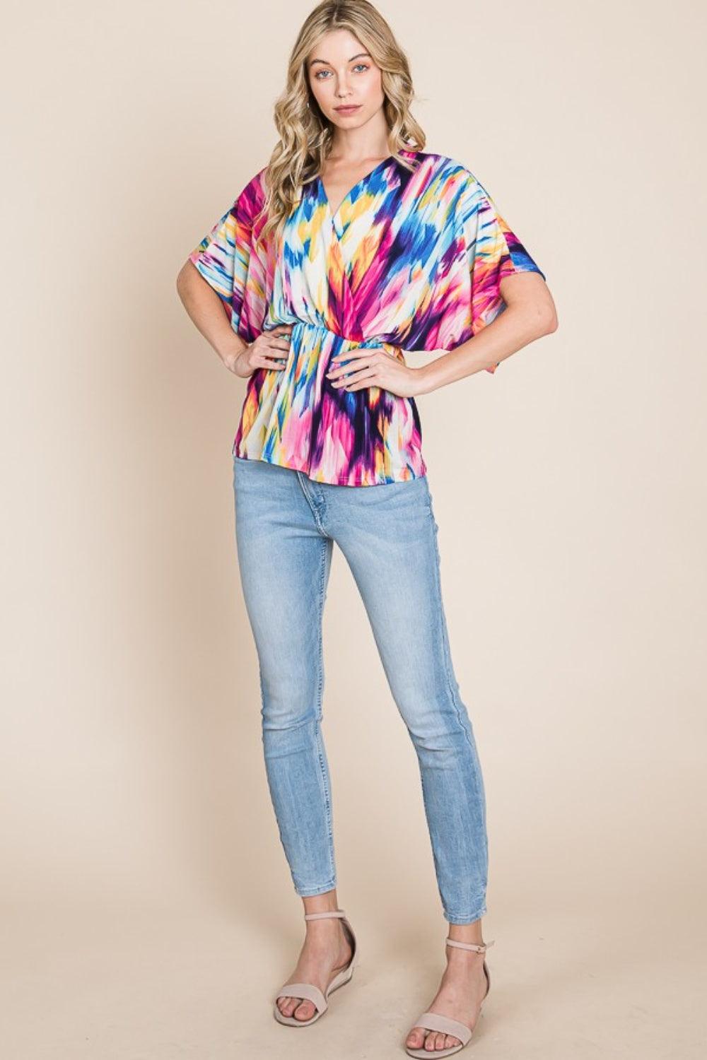 BOMBOM Printed Surplice Peplum Blouse Carauana Store