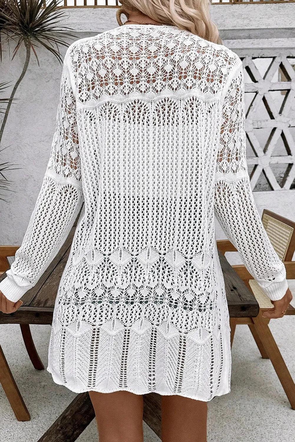 Openwork Open Front Long Sleeve Cardigan Carauana Store