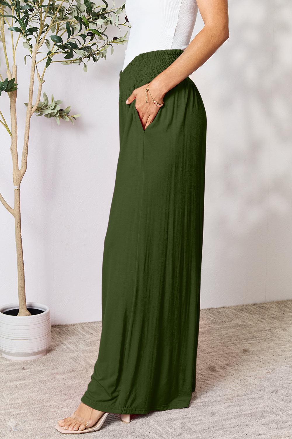 Double Take Full Size Smocked Wide Waistband Wide Leg Pants Carauana Store