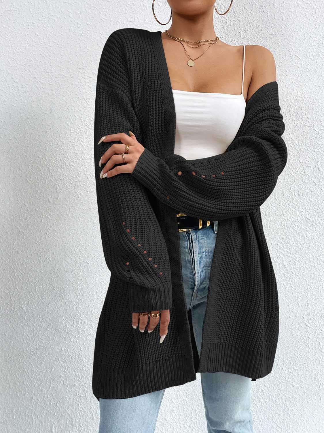 Open Front Dropped Shoulder Slit Cardigan Carauana Store
