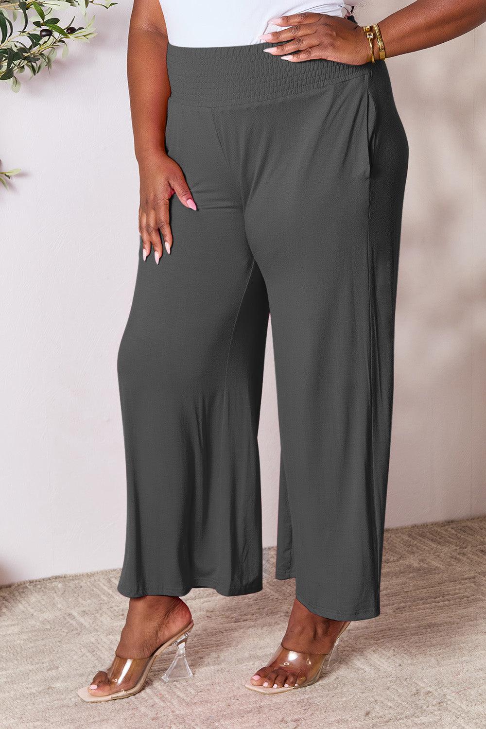 Double Take Full Size Smocked Wide Waistband Wide Leg Pants Carauana Store