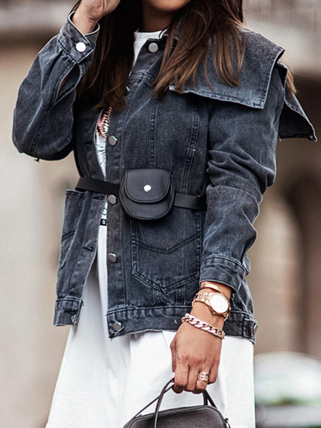 Collared Neck Button Down Denim Jacket Carauana Store