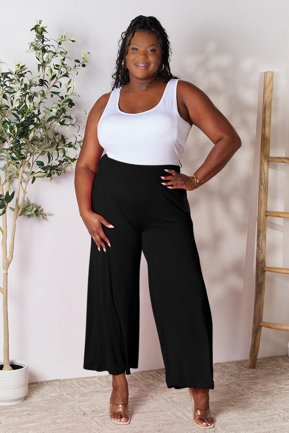 Double Take Full Size Smocked Wide Waistband Wide Leg Pants Carauana Store