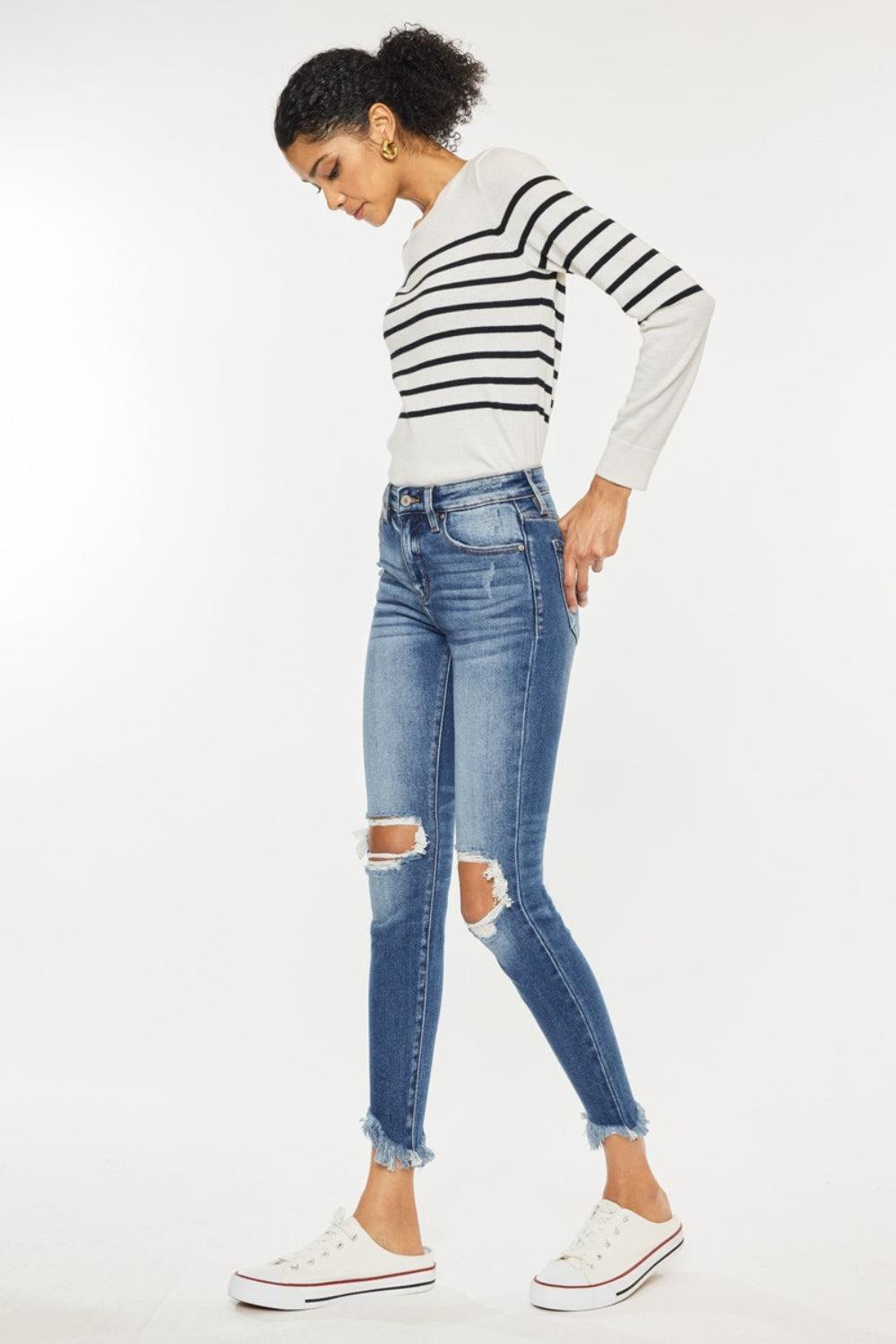 Kancan High Waist Distressed Raw Hem Ankle Skinny Jeans Carauana Store