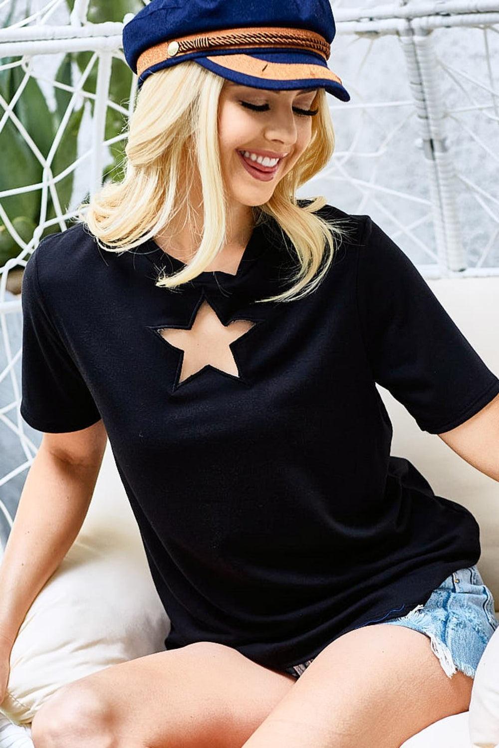 BiBi Star Cutout Short Sleeve T-Shirt Carauana Store