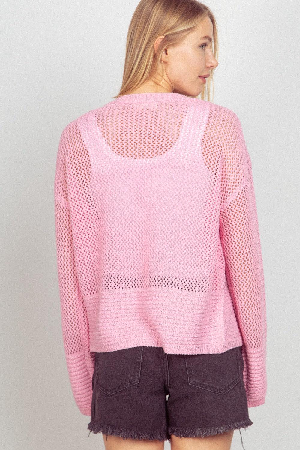 VERY J Eyelet Open Front Long Sleeve Cardigan Carauana Store