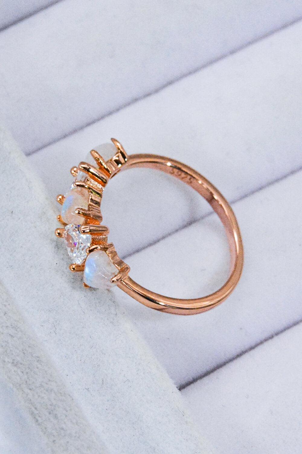 Moonstone and Zircon Heart Ring Carauana Store